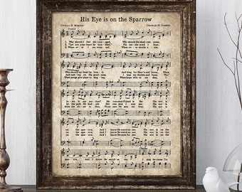 Vintage Druck einer Hymne: Sein Auge ist auf dem Spatz Notenblatt (Digitaler Download)