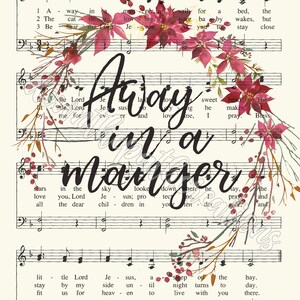 Away in a Manger Hymn Art, Printable Sheet Music, Instant Download ...