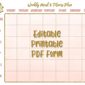 Printable Weekly Meal &amp; Fitness Plan, Editable PDF, Instant Download ...