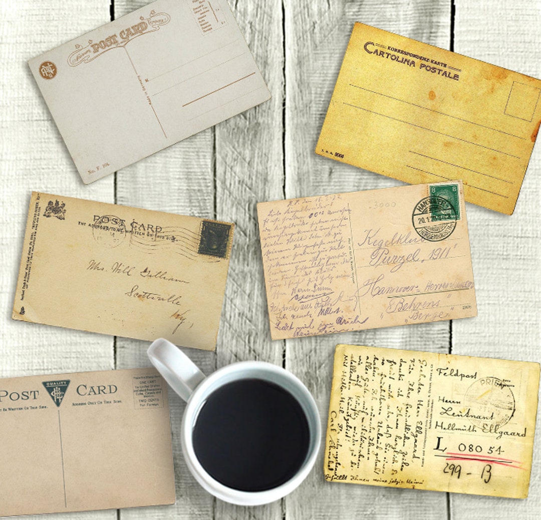 Postcard Backs Set Printable 4x6 Postcards, Instant Download, 6 Vintage Post Card Set, Antique ...