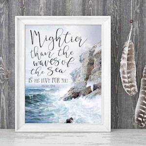 Mightier Than the Waves  Printable, Psalm 93:4 Print, Watercolor Ocean, Instant Download, Bible Verse Art, Scripture Decor, Christian Gift