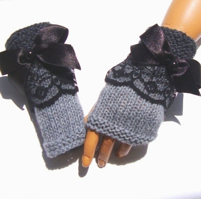 Gray Lace Gloves Knit Gray Gloves Gray Fingerless Winter Etsy