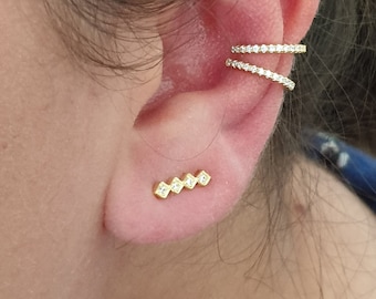 Dainty cz ear climbers, Tiny Ear climber, Geometric ear climbers, Silver ear climbers, Gold cz minimalist ear climbers, Minimalist jewelry