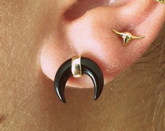 Horn earrings, Horn studs, minimalist, gold studs, silver studs, black studs, black earrings, onyx earrings, onyx studs