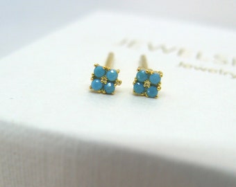 Dainty Turquoise CZ stud earrings, turquoise CZ studs, turquoise CZ earrings, tiny earrings, minimalist earrigs