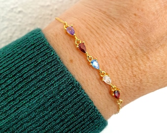 Dainty gold plated sterling silver cubic zirconia drops bracelet ,  cz tears bracelet, layering bracelet, charms with cz  bracelet
