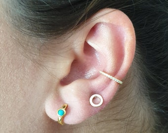 Turquoise Hoop earrings, Minimalist earrings, Boho earrings, Turquoise gemstone hoop earrings, Huggie gold turquoise earrings,  Gold  hoops