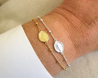 Dainty Virgin Mary bracelet,Miraculous Medal,Virgin Mary Jewelry,Religious gifts,Virgin charm bracelet,layering bracelet,Virgin bracelet