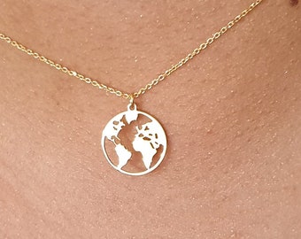 Collier globe, collier carte du monde, collier carte, collier monde, minimaliste, collier en or, collier en argent, tendance, cadeau pour les voyageurs