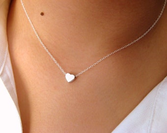 Dainty Heart Necklace, Silver Heart, Heart necklace, Sterling Silver Necklace with Tiny Heart rhodium plated, love necklace