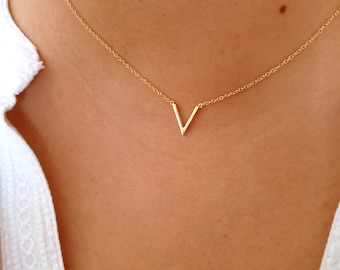 Sierlijke V-ketting, gouden ketting, zilveren ketting, minimalistische ketting, V-ketting, driehoekige ketting, gelaagdheid ketting