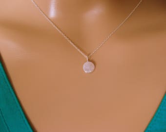 Dainty Sterling Silver Necklace with Sterling Silver White Druzy Round Charm