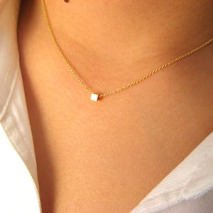 Dainty Cube Necklace Little Necklace 14K Gold Filled with Little Gold Vermeil Cube geometric necklace gold necklace minimalist image 1