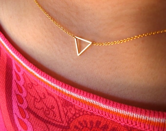 Dainty Triangle Necklace - Little Necklace 14K gold filled with Tiny Triangle brass gold plated - pendant necklace - geometric jewelry