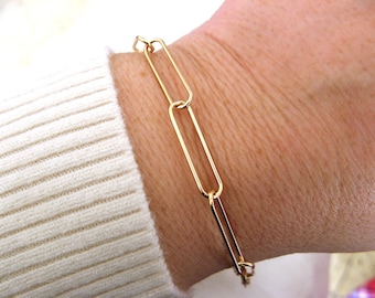 Dainty Paper Clip bracelet, Thick Chain Bracelet, Gold Chain Bracelet, Statement Bracelet, Paper Clip Bracelet, 18K Gold Plated bracelet