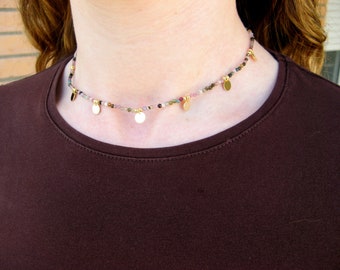 Dainty tourmaline necklace, Gold plated 750 necklace, stones necklace, tourmaline beads , gift for her