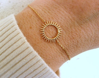 Bracelet soleil Dainty, bracelet soleil en plaqué or 750, bracelet soleil en plaqué or 18 carats, bracelet soleil en or, bracelet en or, cadeau pour elle
