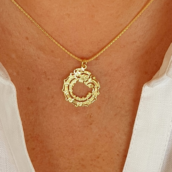 Dainty Ouroboros necklace, Ouroboros dragon necklace, Gold ouroboros necklace, Silver ouroboros necklace, Dragon charm necklace