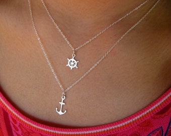 I'm a sailor woman ...- Dainty Sailor Necklaces - Anchor Necklace - Wheel Necklace - Multi strand necklace - minimalist - Sterling Silver