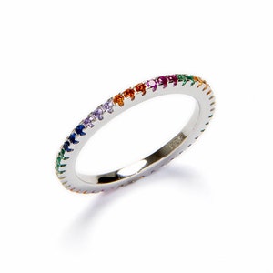 Dainty Full Rainbow Ring, Eternity band ring, Silver Stacking Ring, Stackable ring, Multicolor ring, Multi-stone ring, Rainbow band ring