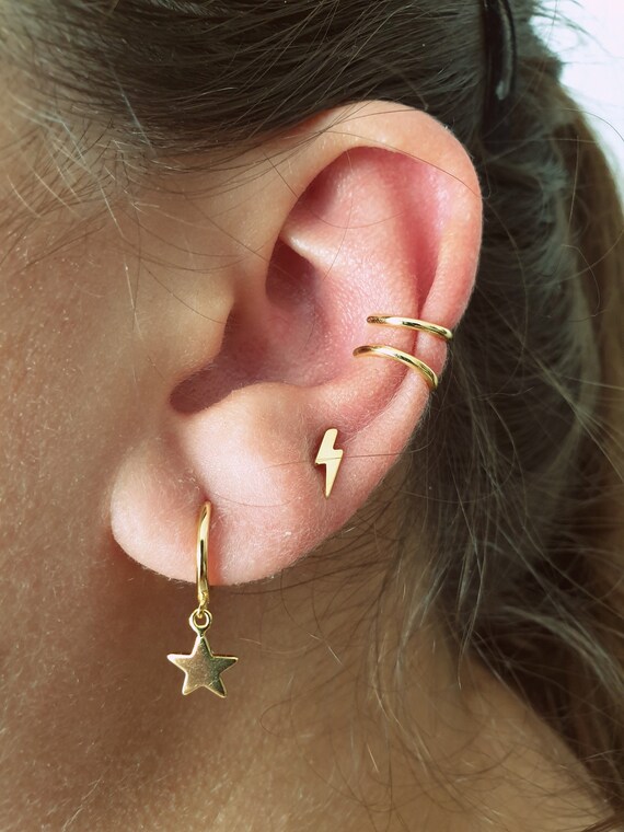 Dainty Thunderbolt Earrings Tiny Ray Studs Lightning Bolt Stud