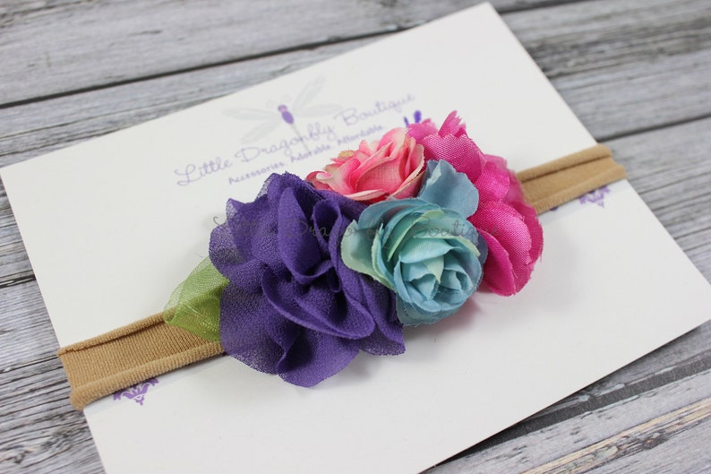 cakesmash Purple pink blue cluster headband {bright headband floral headband baby headband sitter band} boho headband toddler headband