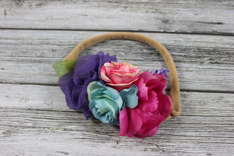 cakesmash Purple pink blue cluster headband {bright headband floral headband baby headband sitter band} boho headband toddler headband