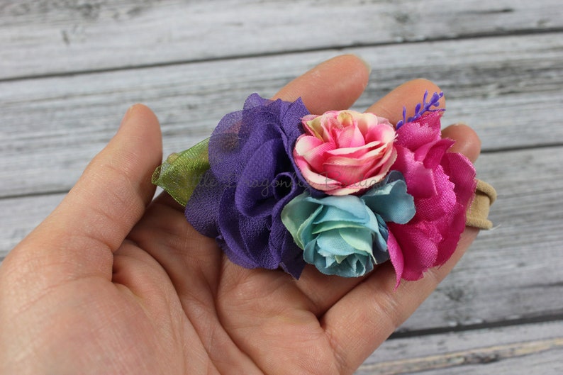 cakesmash Purple pink blue cluster headband {bright headband floral headband baby headband sitter band} boho headband toddler headband