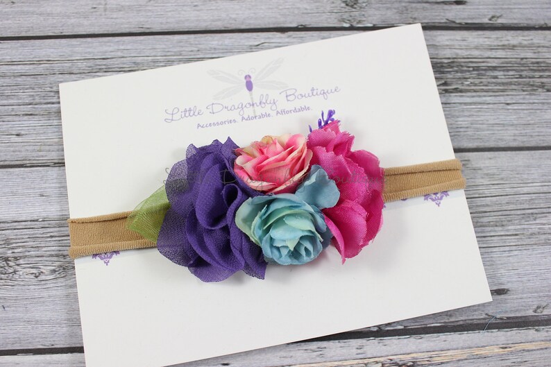 cakesmash Purple pink blue cluster headband {bright headband floral headband baby headband sitter band} boho headband toddler headband