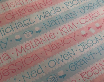 Carta da regalo vintage - Hallmark Pink e Blue Baby Names - Nuovo regalo per bambini o Baby Shower Wrap - 1 confezione regalo a foglio completo inutilizzato