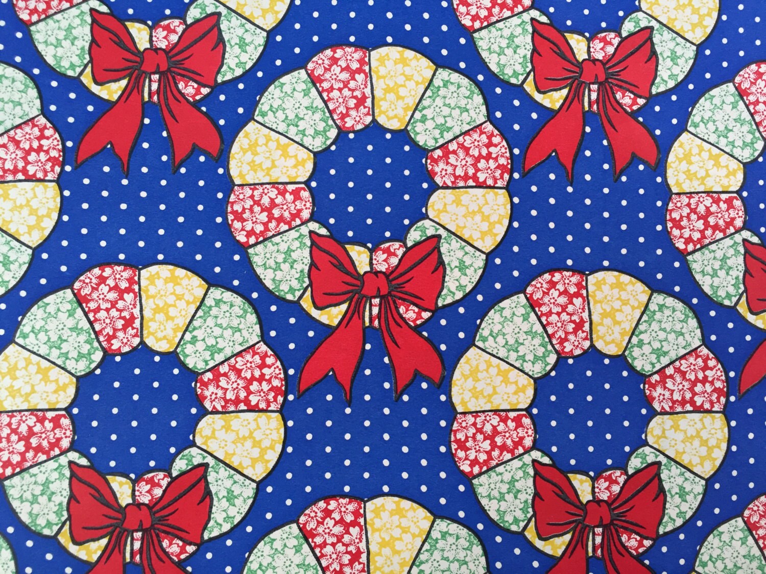 Vintage Christmas Wrapping Paper Quilted Christmas Wreaths Etsy