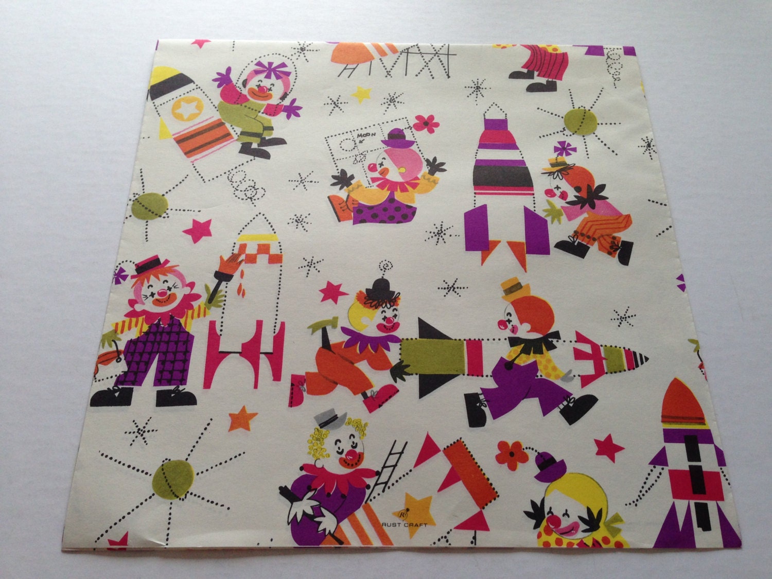 Vintage Gift Wrapping Paper Juvenile Birthday Atomic Age Space Race ...