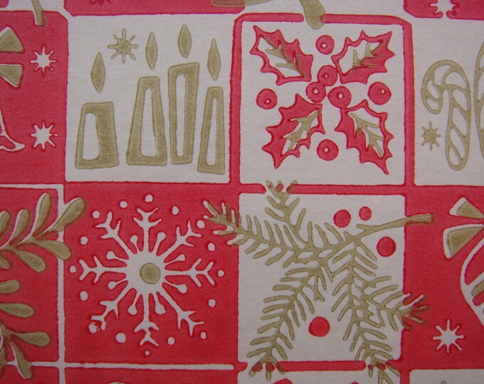 Vintage Gift Wrapping Paper Quaint Gold and Red Christmas Etsy