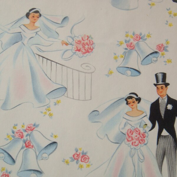 Vintage Wrapping Paper - Bridal Shower or Wedding - Bride and Groom Happy Couple - A Grand Entrance - 1 Unused Full Sheet Gift Wrap