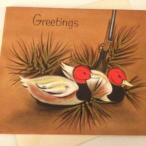 Vintage tarjeta de felicitación de navidad - oro acentuado pato tarjeta de caza por Hallmark - pato señuelo masculino - tarjeta de Navidad sin usar con sobre