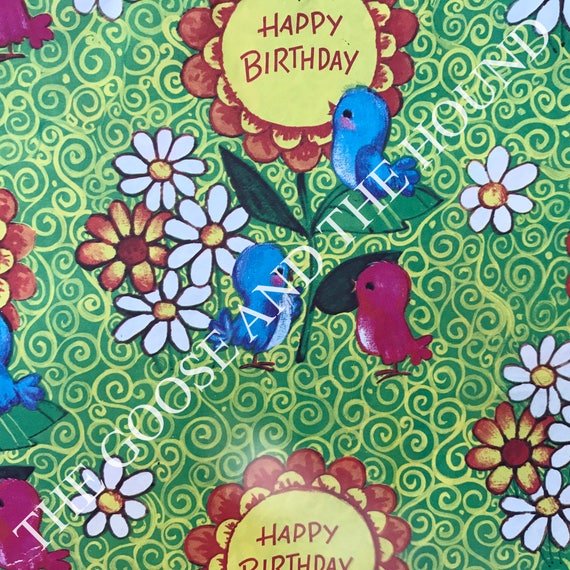 Happy Birthday Paper Paper Ephemera Animals Gift Wrap Animal Ephemera Unused Sheet Vintage Gift Wrap Vintage Wrapping Paper 1 Sheet