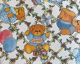 Vintage Gift Wrapping Paper by Gibson - Juvenile - Baby Bear Baby Shower or Baby Gift Paper - 1 Unused Full Sheet Birthday Gift Wrap