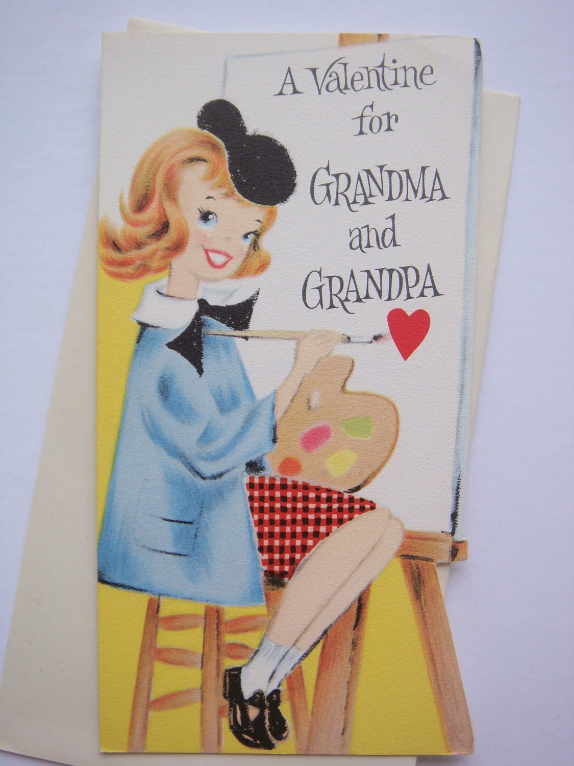 Download Vintage Valentine S Day Juvenile Greeting Card Die Cut Girl Artist For Grandma And Grandpa