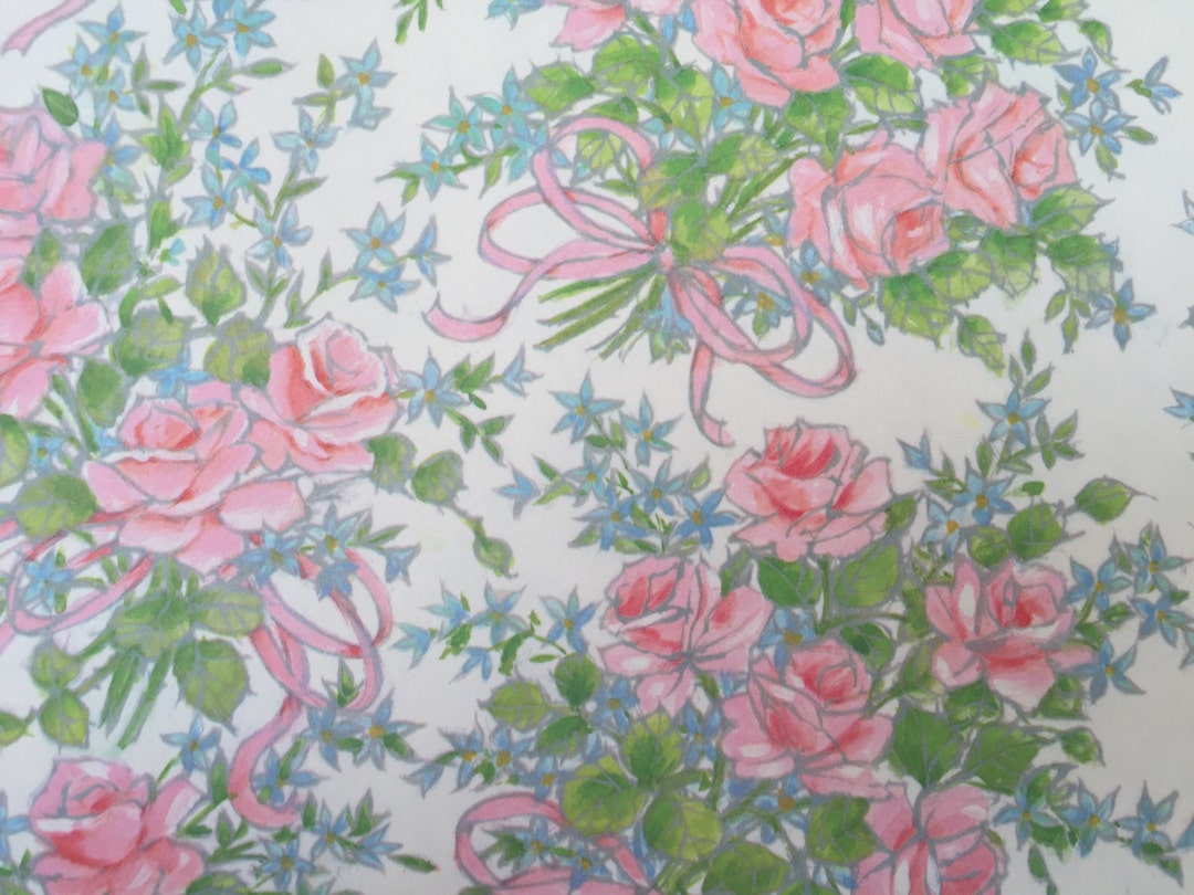 Old Roses Wrapperz Vintage Gift Wrapping Paper - Pink Roses Floral Wrap - Rose Bouquets ...