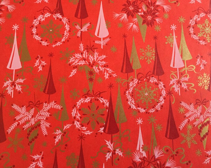 Vintage Christmas Wrapping Paper Red White and Gold Etsy