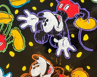 Vintage Gift Wrapping Paper - Disney Mickey Mouse Colorful 1990s Polka Dot Collage - 1 Unused Full Sheet Birthday Gift Wrap