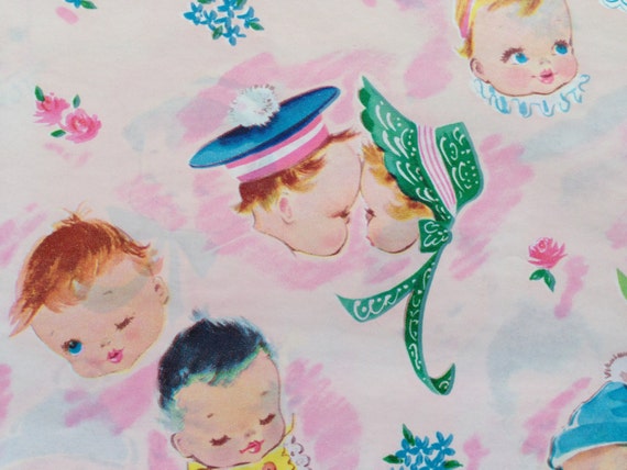 Vintage Gift Wrapping Paper by Dennison Baby Shower Little Cuties