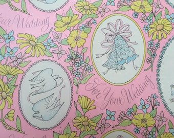 Papier do pakowania Vintage Gift-różowy kwiatowy dla weselnej Kamea papier zawijany-1 nieużywany pełny arkusz prezent ślubny