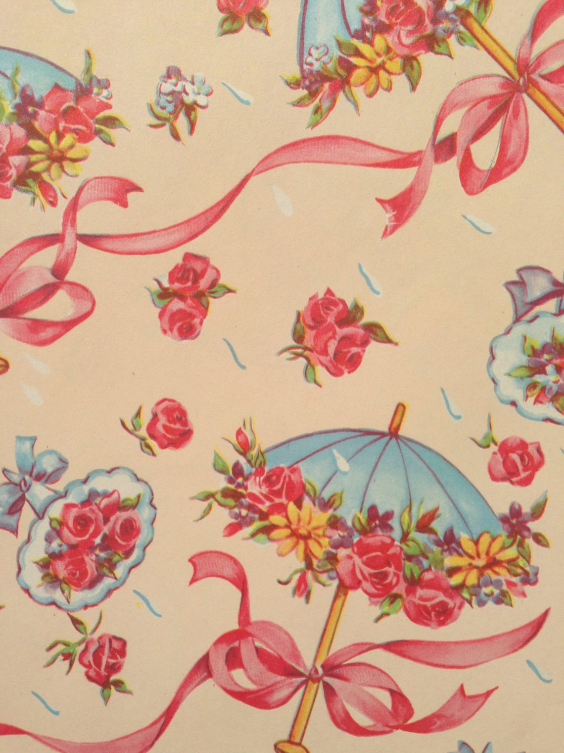 Vintage Gift Wrapping Paper Bridal Shower Pastels Floral Etsy