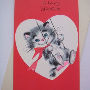 Vintage Valentine's Day Card For Grandson Juvenile Greeting Card Swinging Kitty Cat Unused with Original Envelope Card by CharmCraft image 1