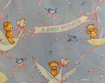 Carta da regalo vintage di Ambassador Hallmark - Confezione regalo per baby shower - Ombrello cicogne e orsi - 1 foglio completo inutilizzato