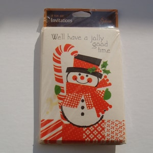 8 Vintage Holiday Christmas Party Invitations - Made by Gibson - Jolly Snowman - 1 Unused Full Pack in Package