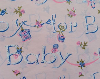 Vintage Gift Wrapping Paper by Dennison - Baby Shower - Pink For Baby - Baby Things - 1 Unused Full Sheet