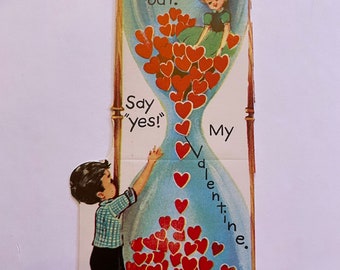 Vintage Valentine's Day Card - Unused Valentine - Hourglass Children's Valentine Small Classroom Valentine - Unused Greeting Card w Envelope