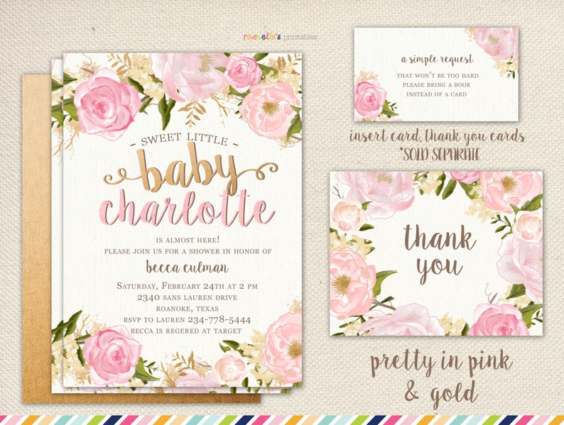 Girl Baby Shower Invitation Flowers And Pink Summer Spring Etsy